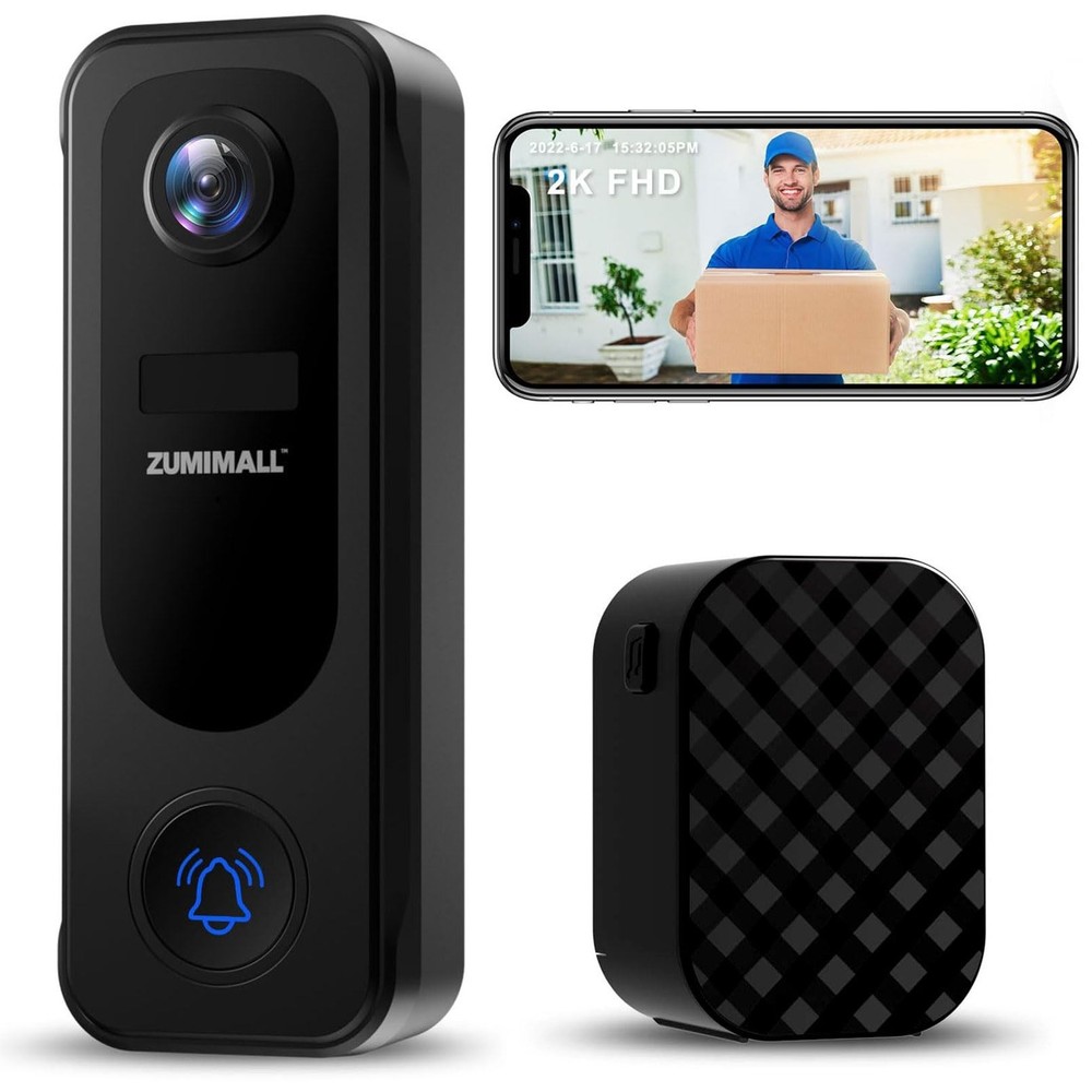 ZUMIMALL Wireless 2K Doorbell Camera with Chime and 2-Way Audio