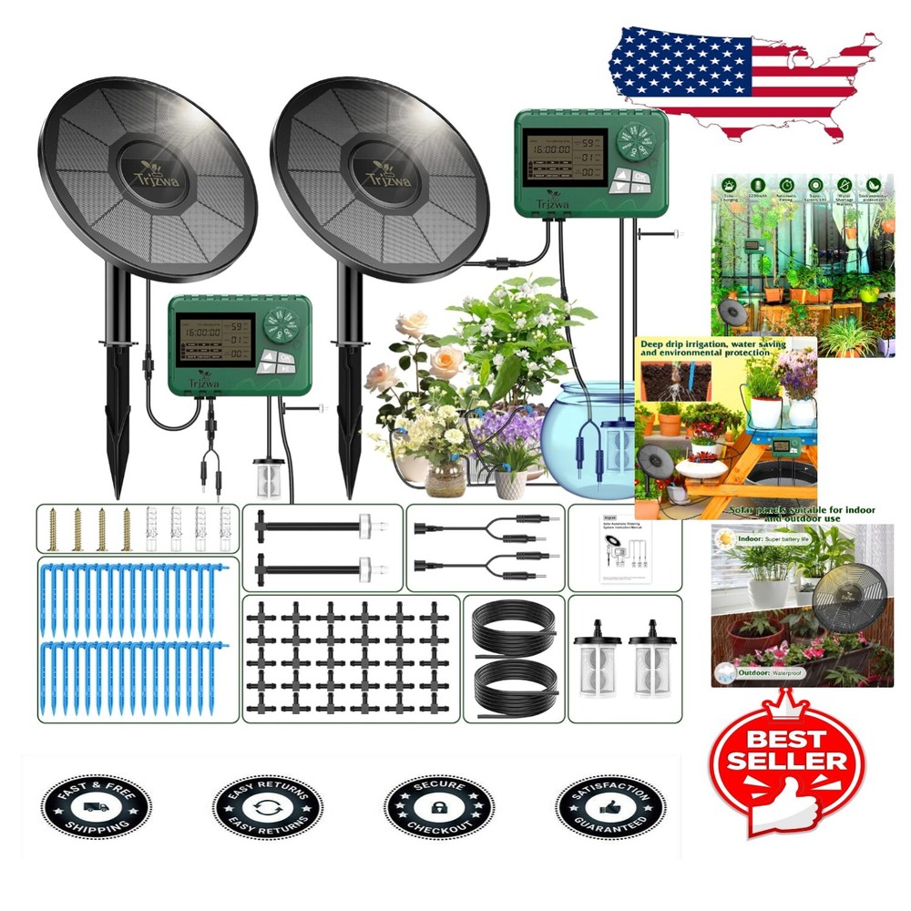 2024 Solar Irrigation System with Automated Water Timer - 2 Pack for 15 Plants-image