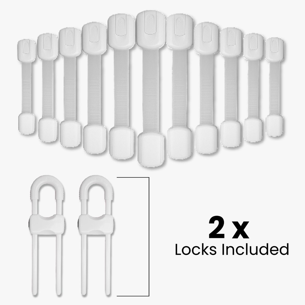 Child Safety Locks 12 Strap + 2 Sliding Baby Proofing for Cabinets, Fridge, Oven