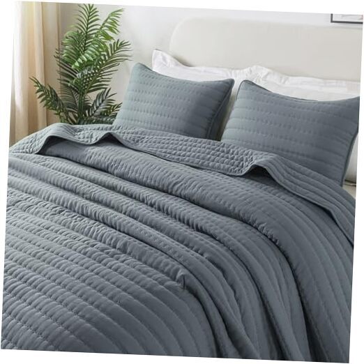 Blue Size Quilt Bedding Sets with 2 Pillow Shams, Full Queen Blue Grey