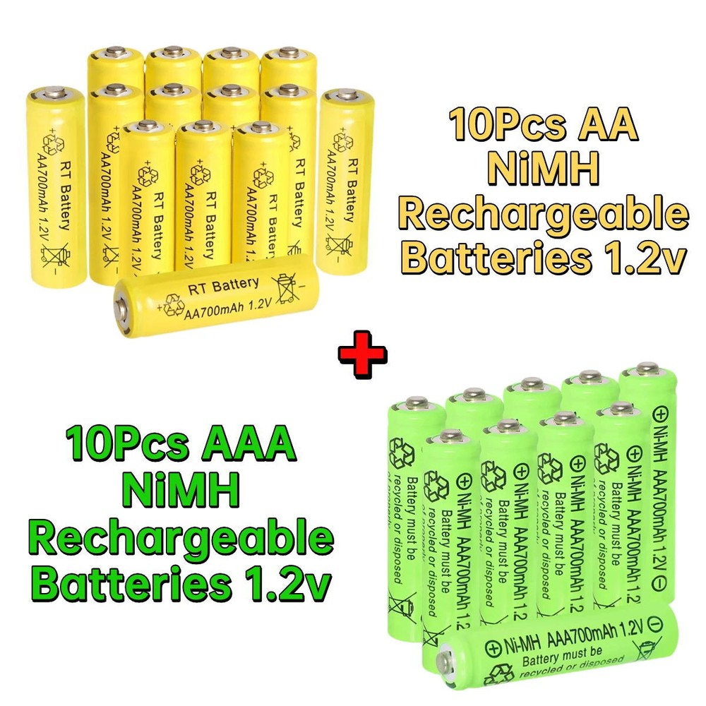 10Pcs AA & 10Pcs AAA Ni-MH Rechargeable Batteries 1.2v for Garden Solar Light