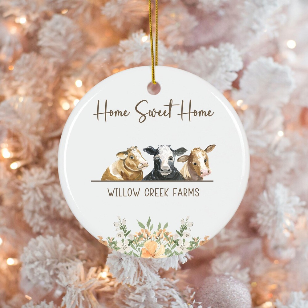 Personalized Farm Animal Christmas Ornament Farm Name Custom Watercolor Decor