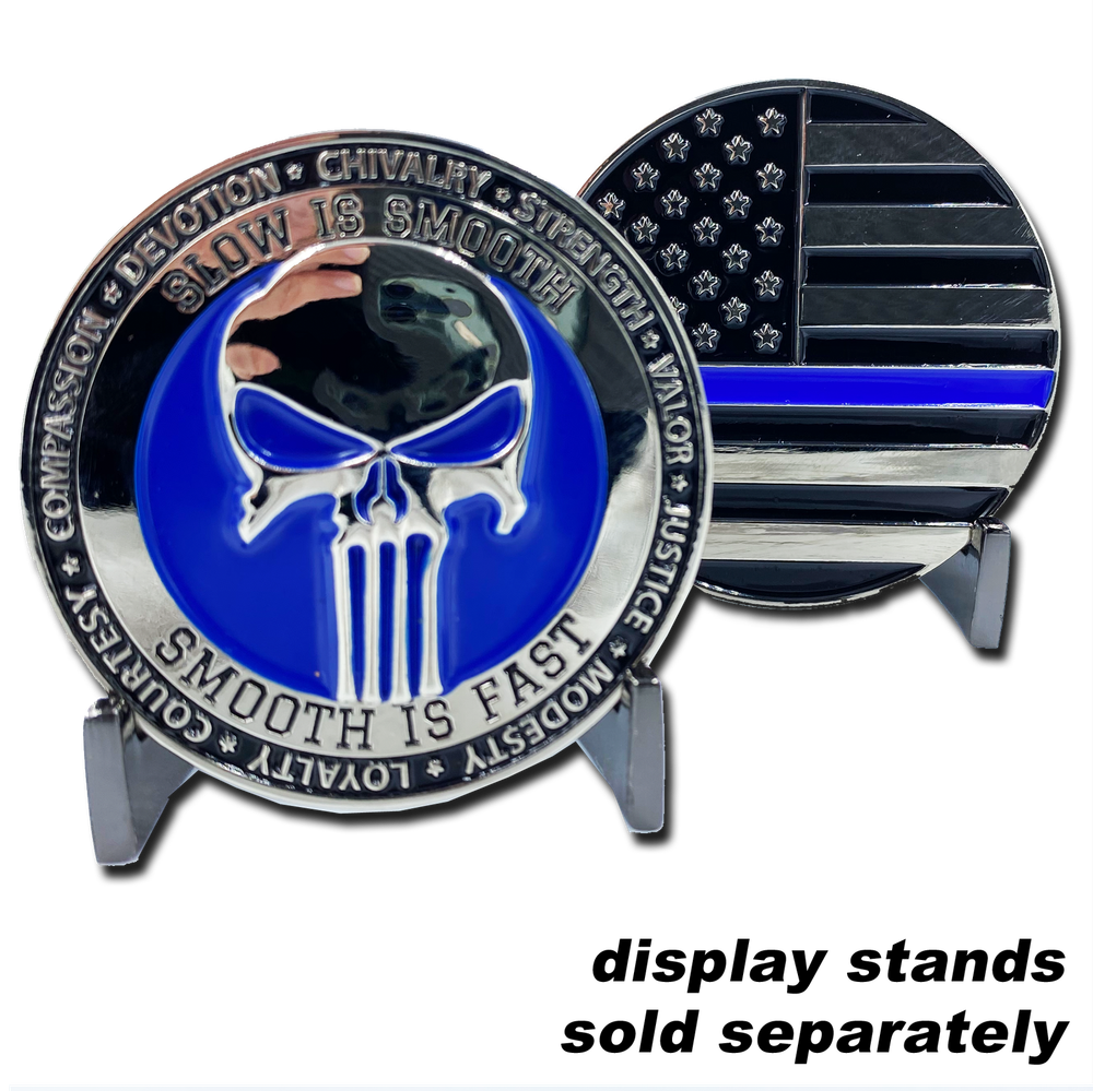 SK-024 Thin blue Line Police Skull Challenge Coin