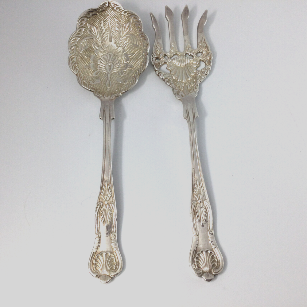 Stainless Steel Silver Color Serving Utensils Spoon Fork  Set of 2