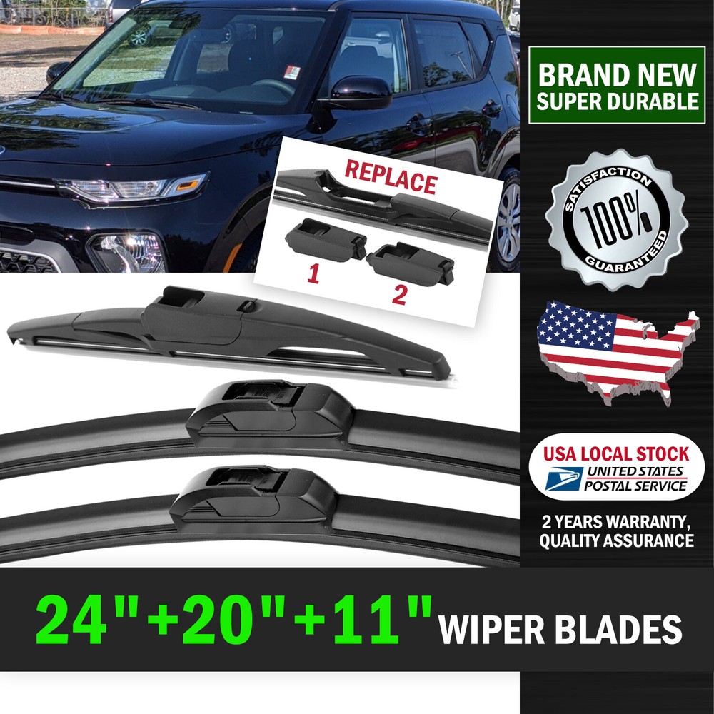 24+20+11 Inch Wiper Blades for Kia Soul 2010-2022 OEM Replacement