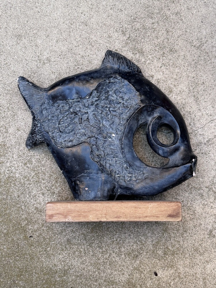VTG 1970 Austin Productions Klara Sever Clay Fish Sculpture Modernist 13 Inch Mid Century Art