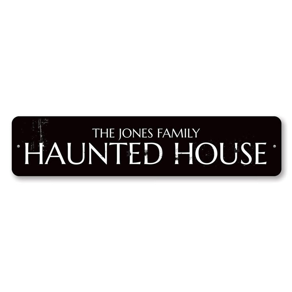 Haunted House Sign, Personalized Family Name Sign, Custom Metal Decor Sign