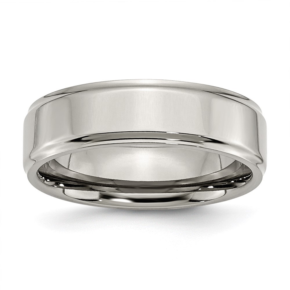 Titanium Polished 7mm Ridged Edge Band Ring Size 6 for Men's 4.26gm