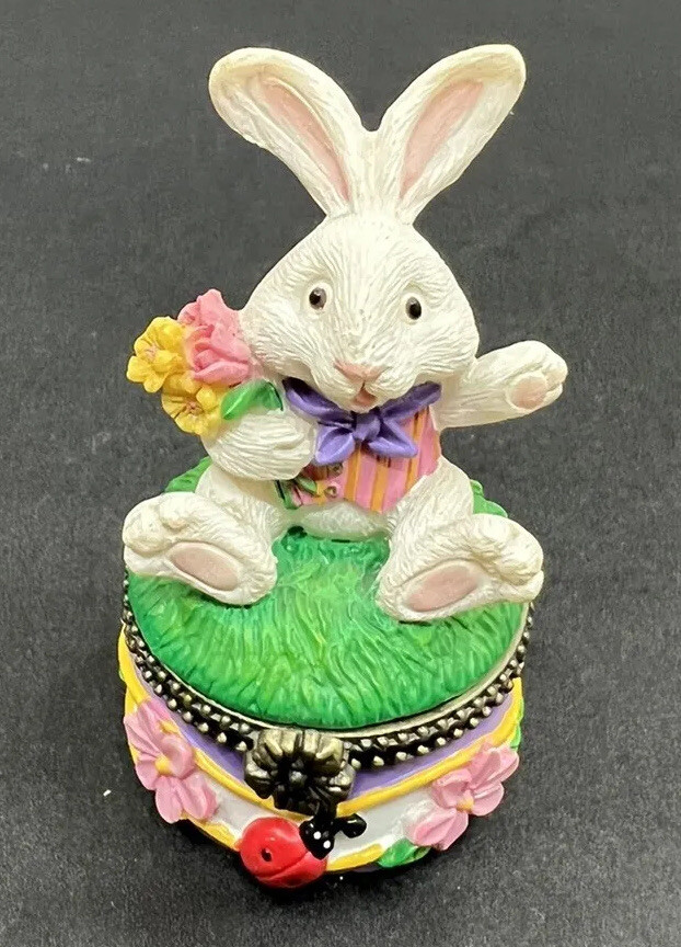 Vintage Trinket Box Springtime Bunny Easter Jewelry Pill Box