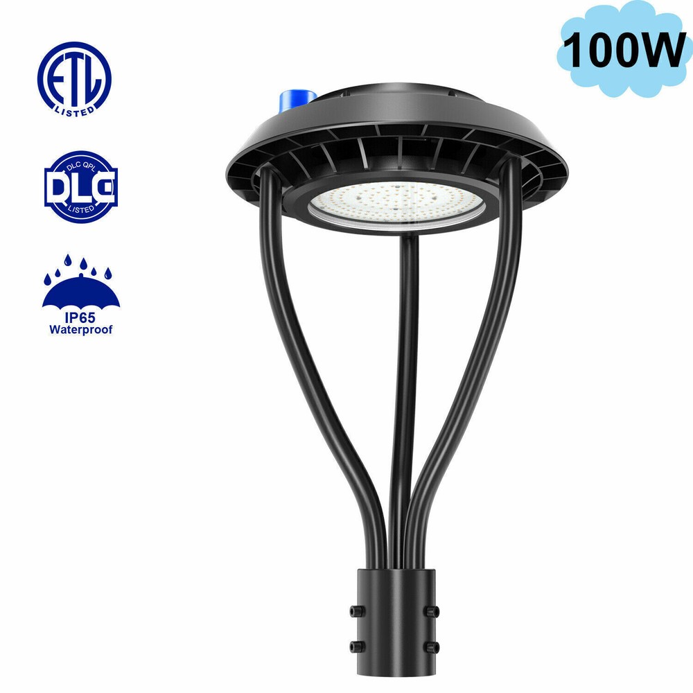 100W Dusk-to-Dawn LED Post Top Light for Streets, Gardens, ETL DLC Certified