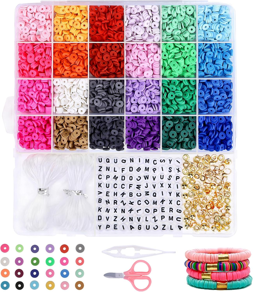 Clay Beads, 4500 Pcs Flat round Spacer Clay Beads Heishi Beads for Bracelets Mak