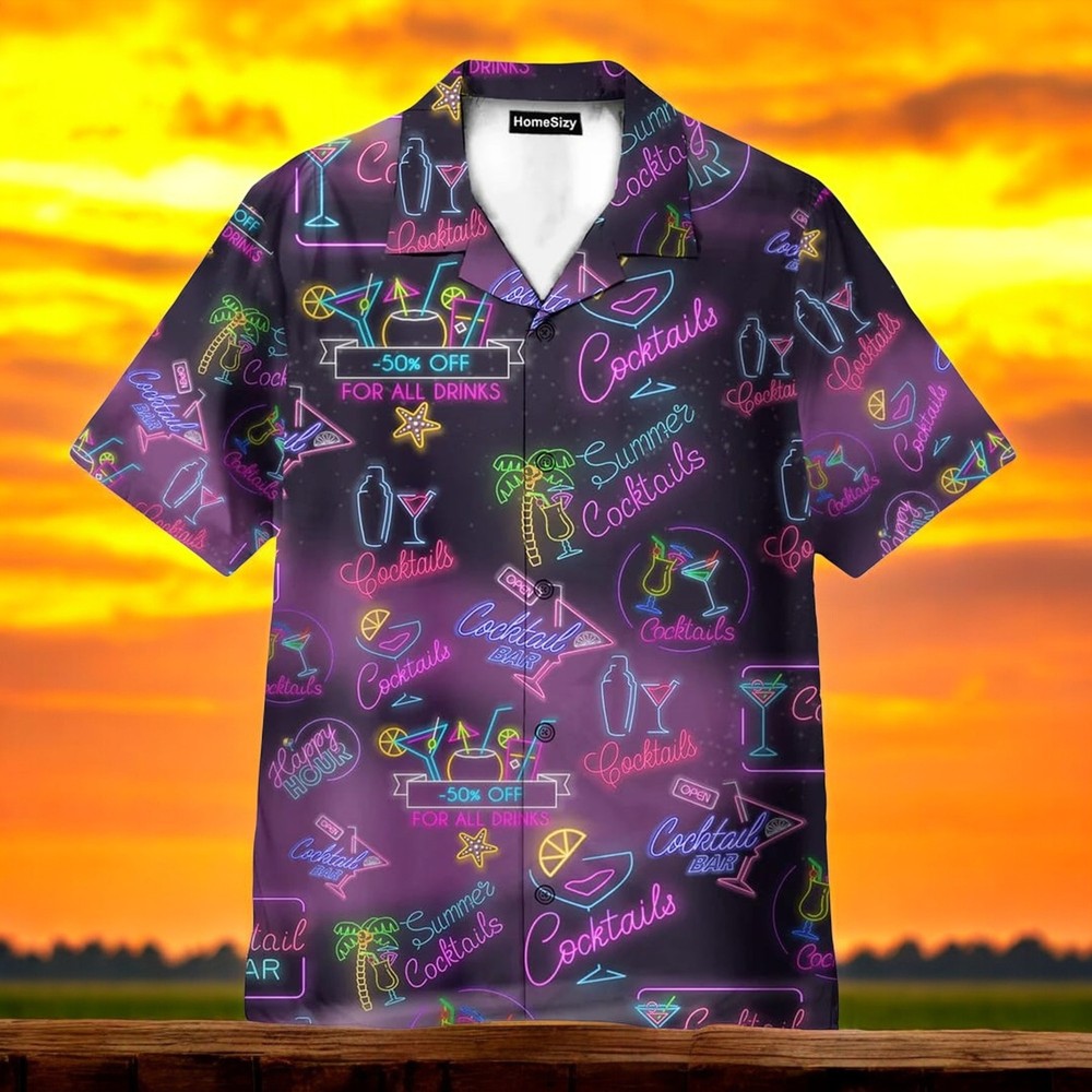 Let8217s Drink Cocktail Neon Party Hawaiian Shirt