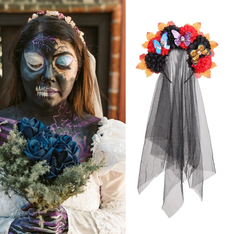 Delicate Black Veil Headband Wedding Hair Supplies Thin-brimmed Flower Hair Hoop