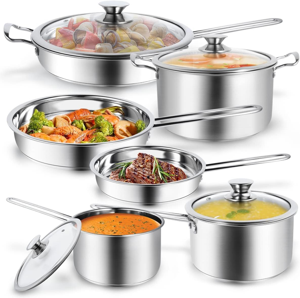 10-Piece Pots and Pans Set, Stainless Steel Cookware Set- Includes Ergonomic ...
