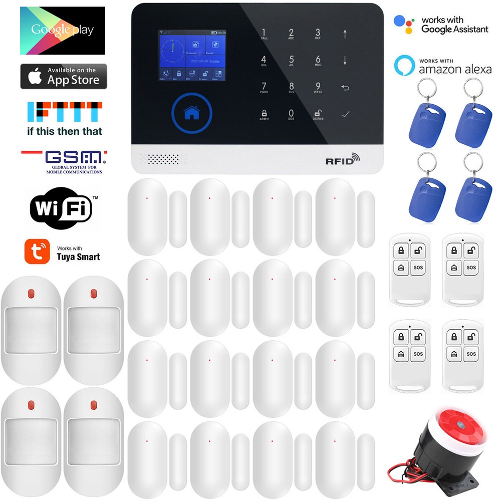 B04 Tuya IP WIFI APP GSM Wireless Home Security Alarm Burglar System+RFID Access