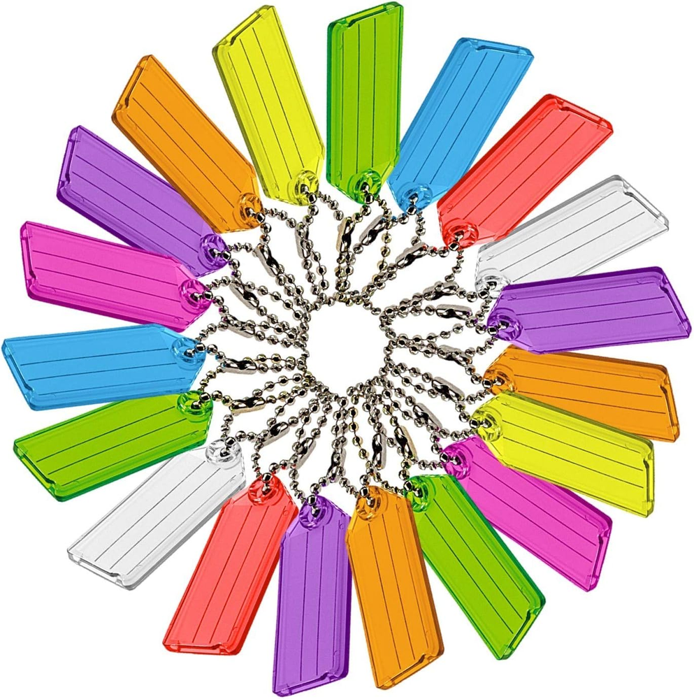 Key Tag with Ball Chain, Pack of 50, Assorted Colors (10175), 2-1/4