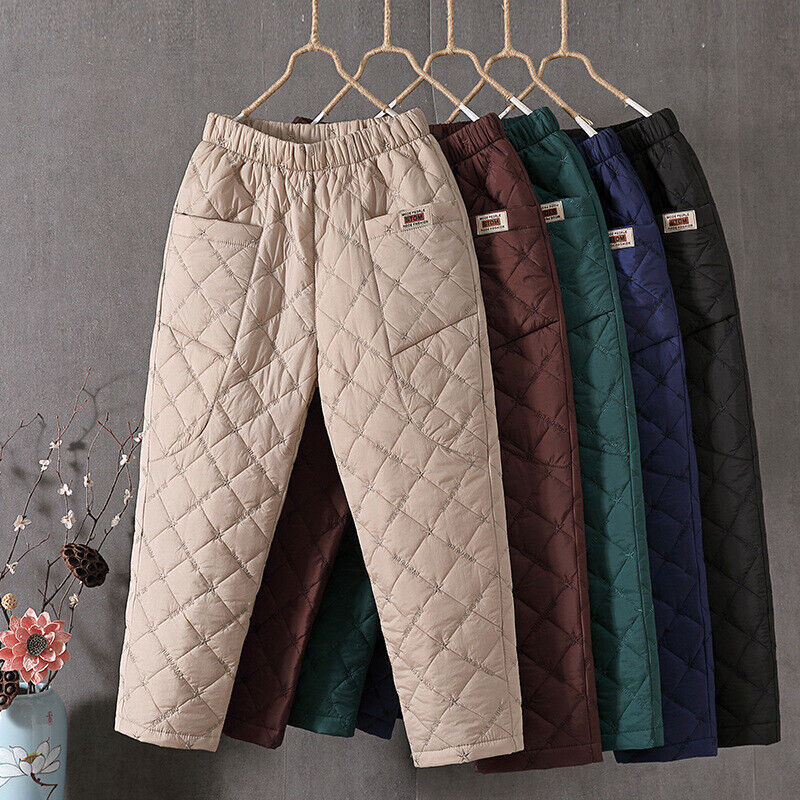Winter Thermal Quilted Padded Sweatpants with Elastic Waist for Women