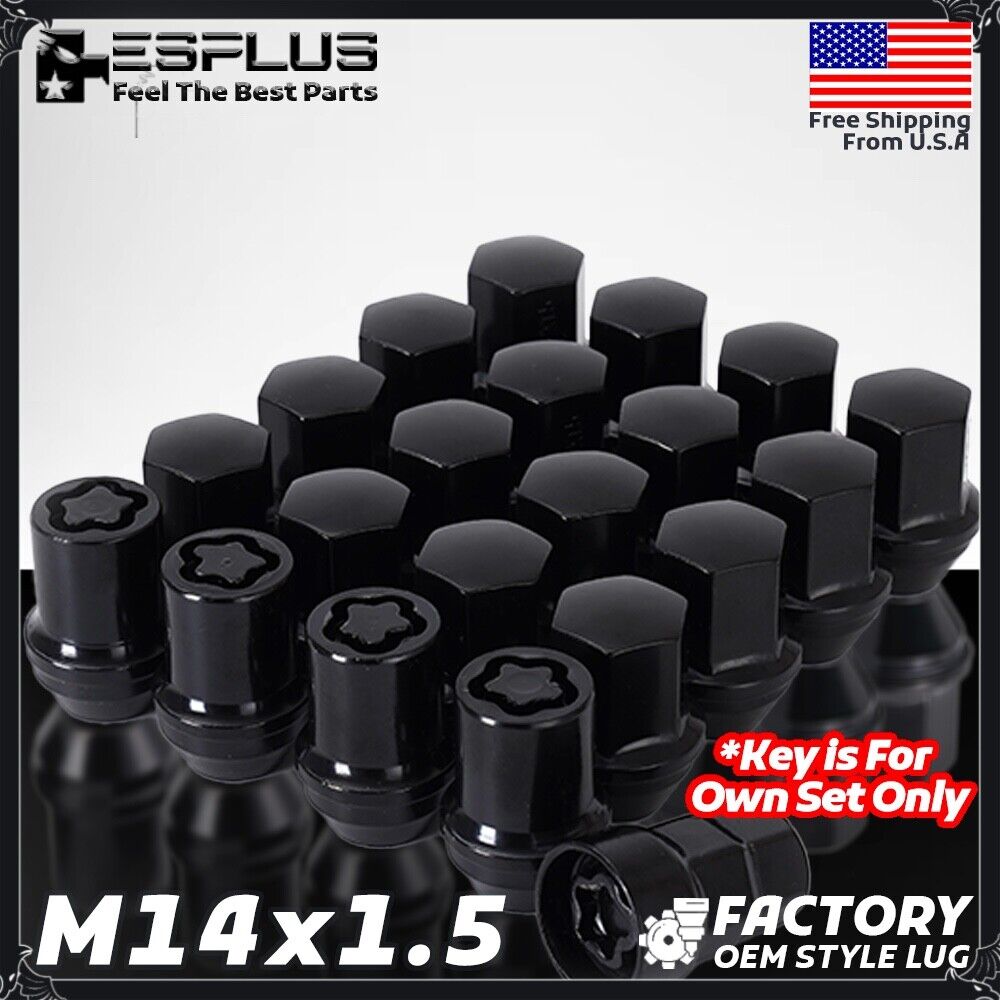 [20] Black 14x1.5 OEM Wheel Lock Nut Fit Stock Wheel Ram1500 Dodge Jeep Chrysler