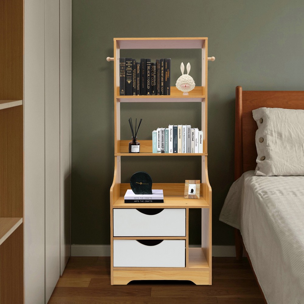 Modern Wood Nightstand with 2 Drawers - Bedside End or Side Table Cabinet  