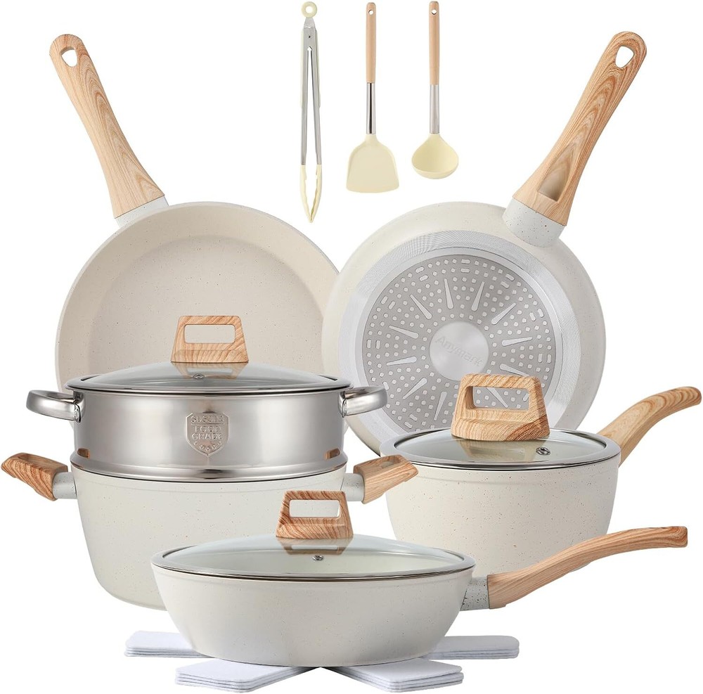 16-Piece White Nonstick Cookware Pots and Pans Set