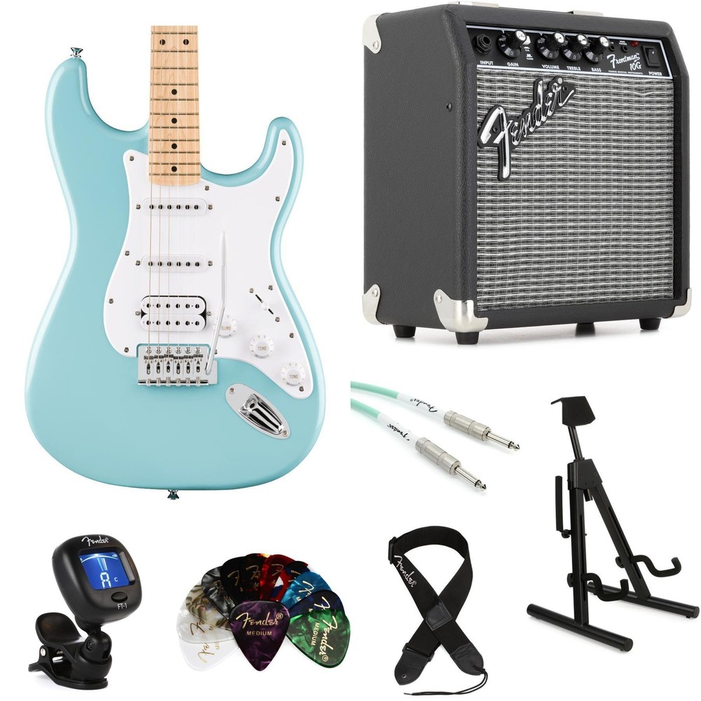 Squier Sonic Stratocaster HSS Electric Guitar and Fender Amp Bundle - Tropical