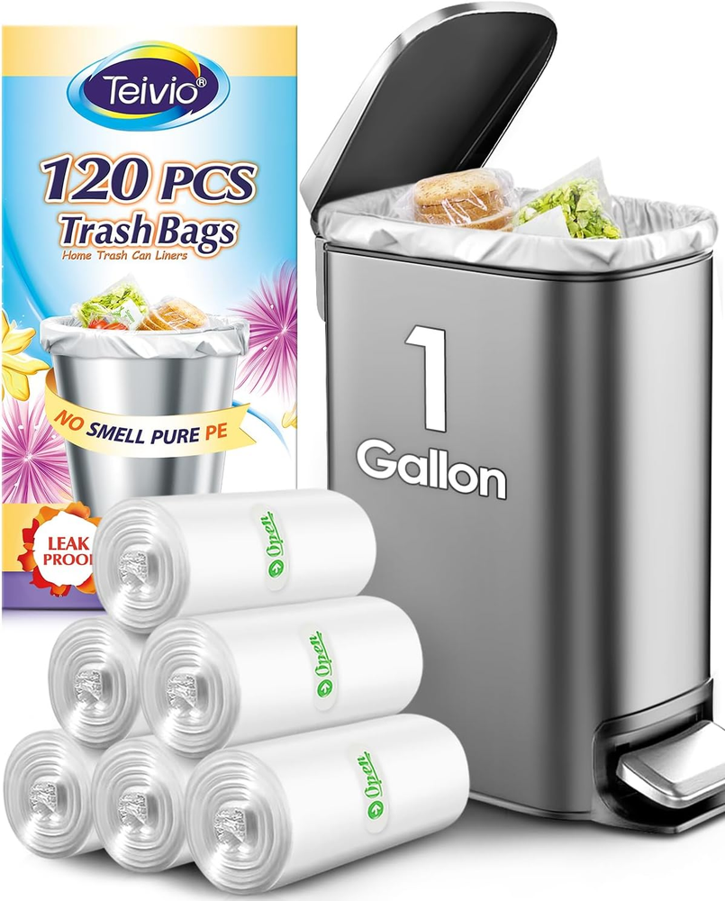 120 Mini Trash Bags, 1-1.2 Gallon, Clear Bin Liners for Home,Office,Kitchen 4-5L