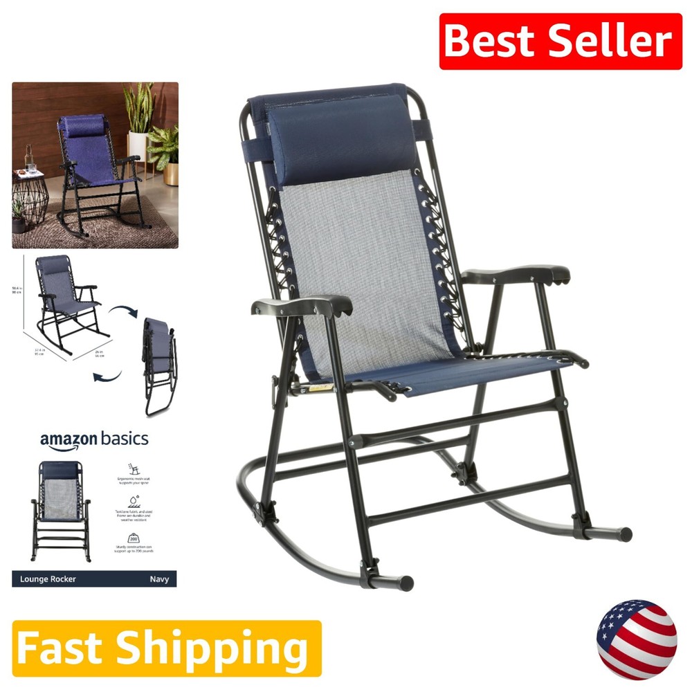 Compact Navy Weather-Resistant Textilene Lounge Rocker for Outdoor Relaxation