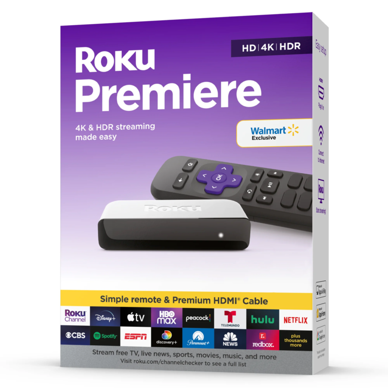 Roku Premiere 4K/HDR Streaming Media Player Wi-Fi HDMI Cable and Standard Remote