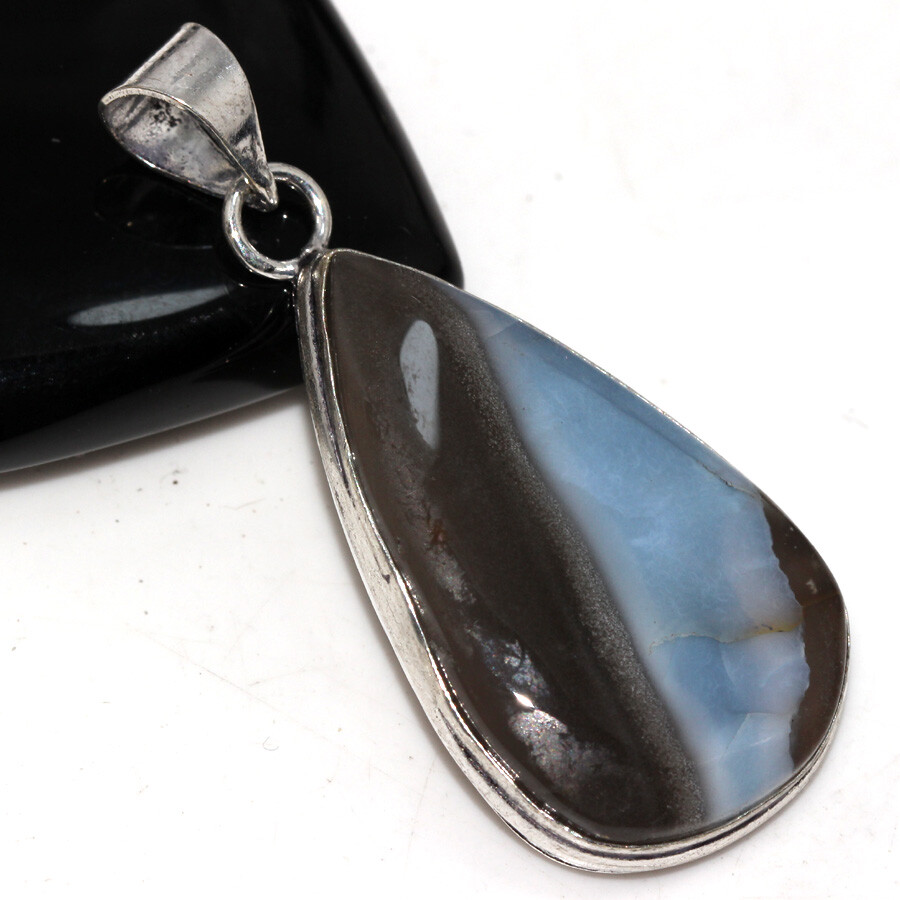 925 Silver Plated Owhyee Blue Opal Ethnic Pendant Handmade Jewelry Size 2