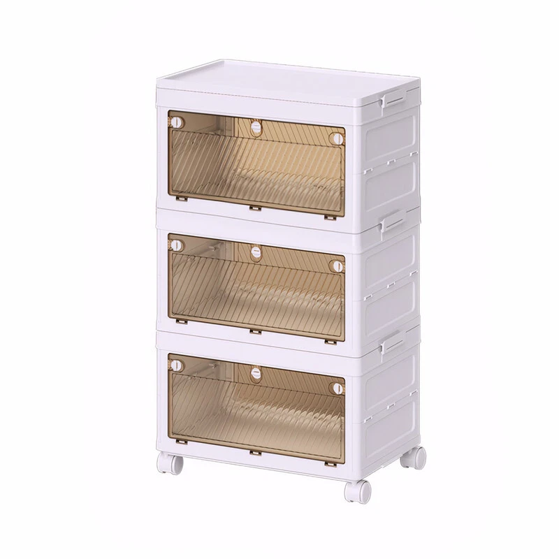 2/3/4/5Tier Folding Storage Box with Wheels Large Capacity Storage Cabinet Shelf