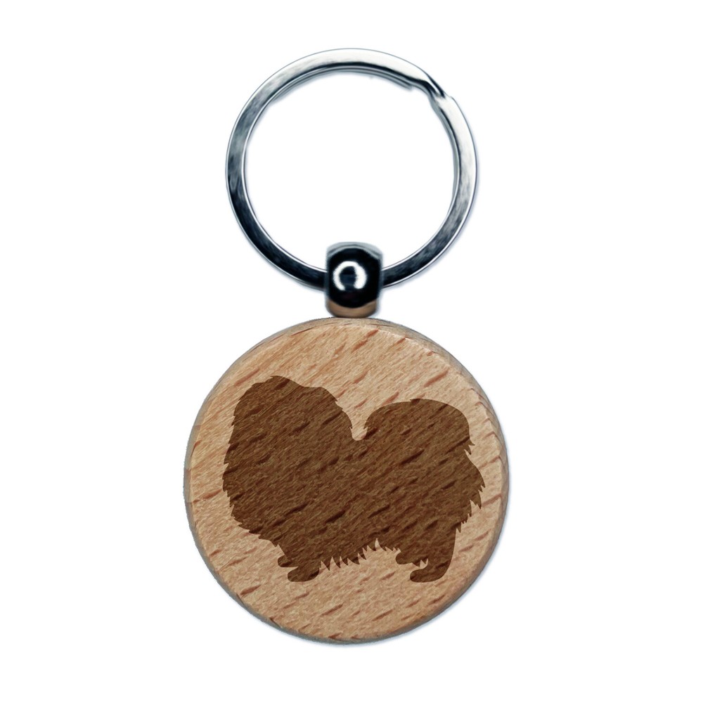 Pekingese Dog Engraved Wooden Round Keychain Charm Pet Gift  