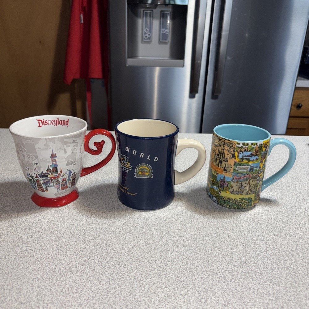 Disney World Coffee Mug Set with Map, Castle, and Quote Designs