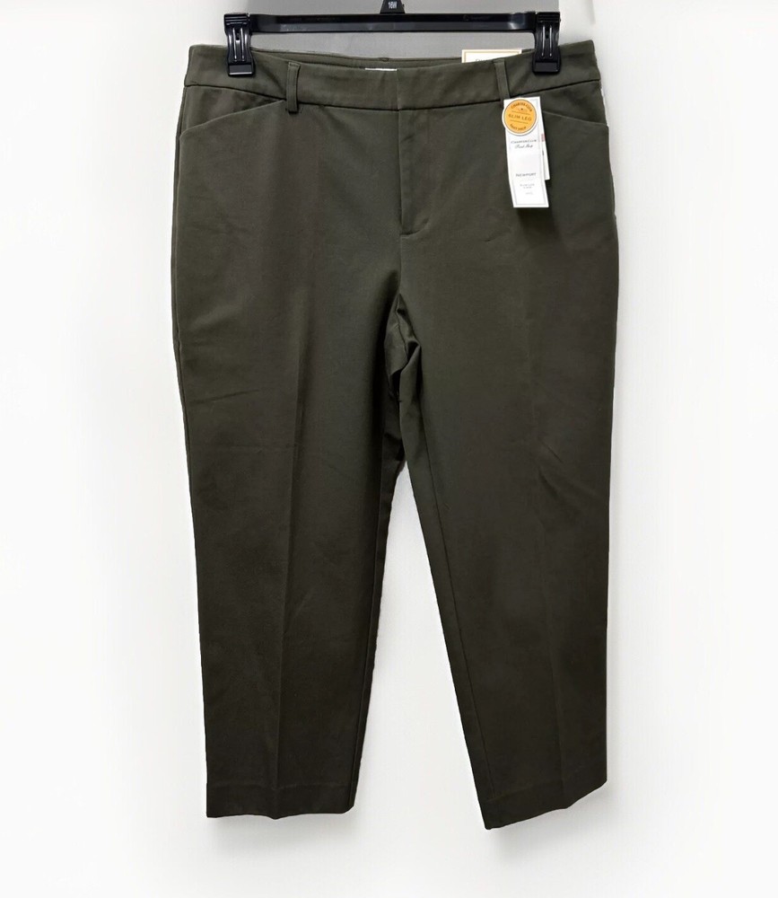 Charter Club Womens Crop Pants 12 Olive Newport Slim Leg Stretch NWT