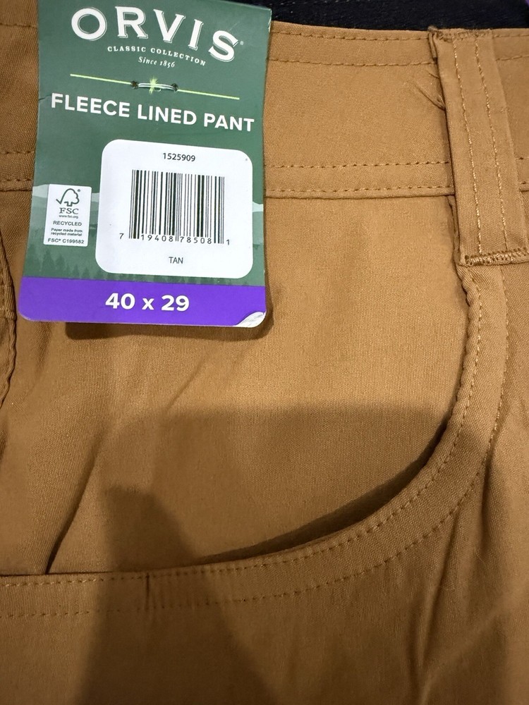 Orvis Men’s Fleece Lined Pant Stretch Fabric Water Resistant RG Fit W40L29