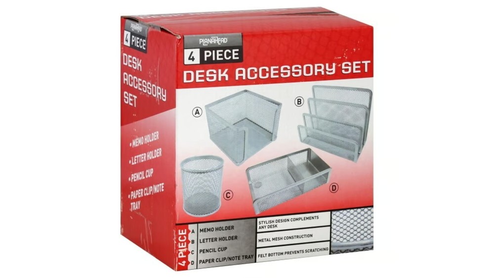 Planahead 4 Piece Accessory Desk Set - Silver Metal Mesh - 729525
