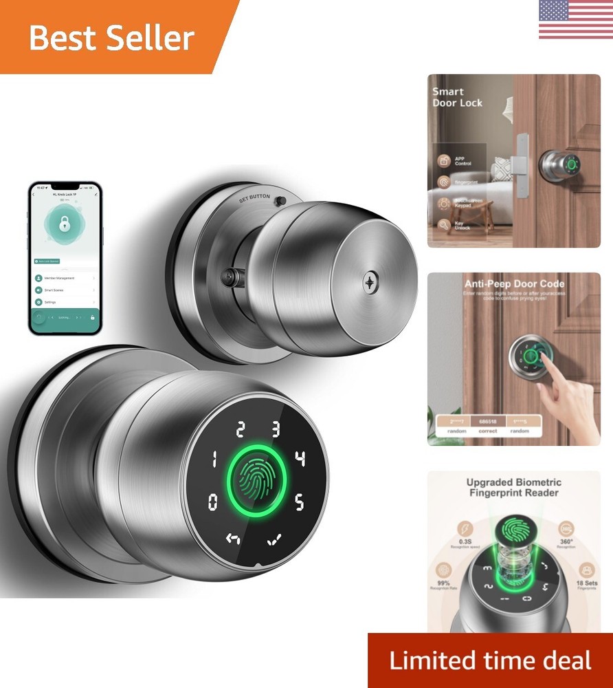 Biometric Smart Door Lock with Fingerprint Keypad App Control Satin Nickel Security-image