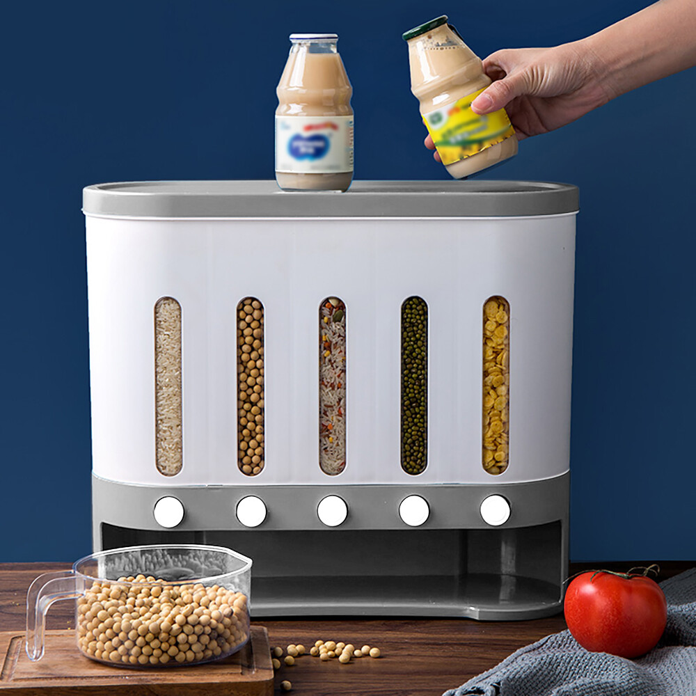 Cereal Dispenser Rice Grain Dry Food Container Storage Wall Mounted Case Kitchen