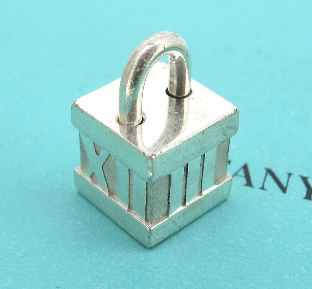 Tiffany Co Sterling Silver Atlas Roman Numeral Padlock Charm Pendant