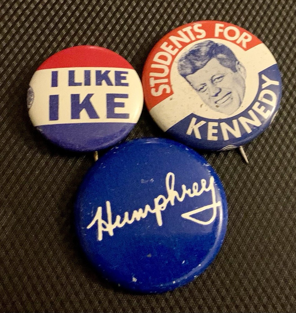 Vintage Old Political Campaign Button Pin Ike Kennedy Humphrey HHH Lot Of 3