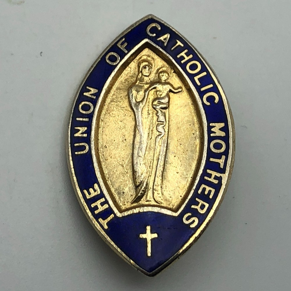 UNION OF CATHOLIC MOTHERS Lapel Pin Brooch Mary w/Baby Jesus Vintage Religious