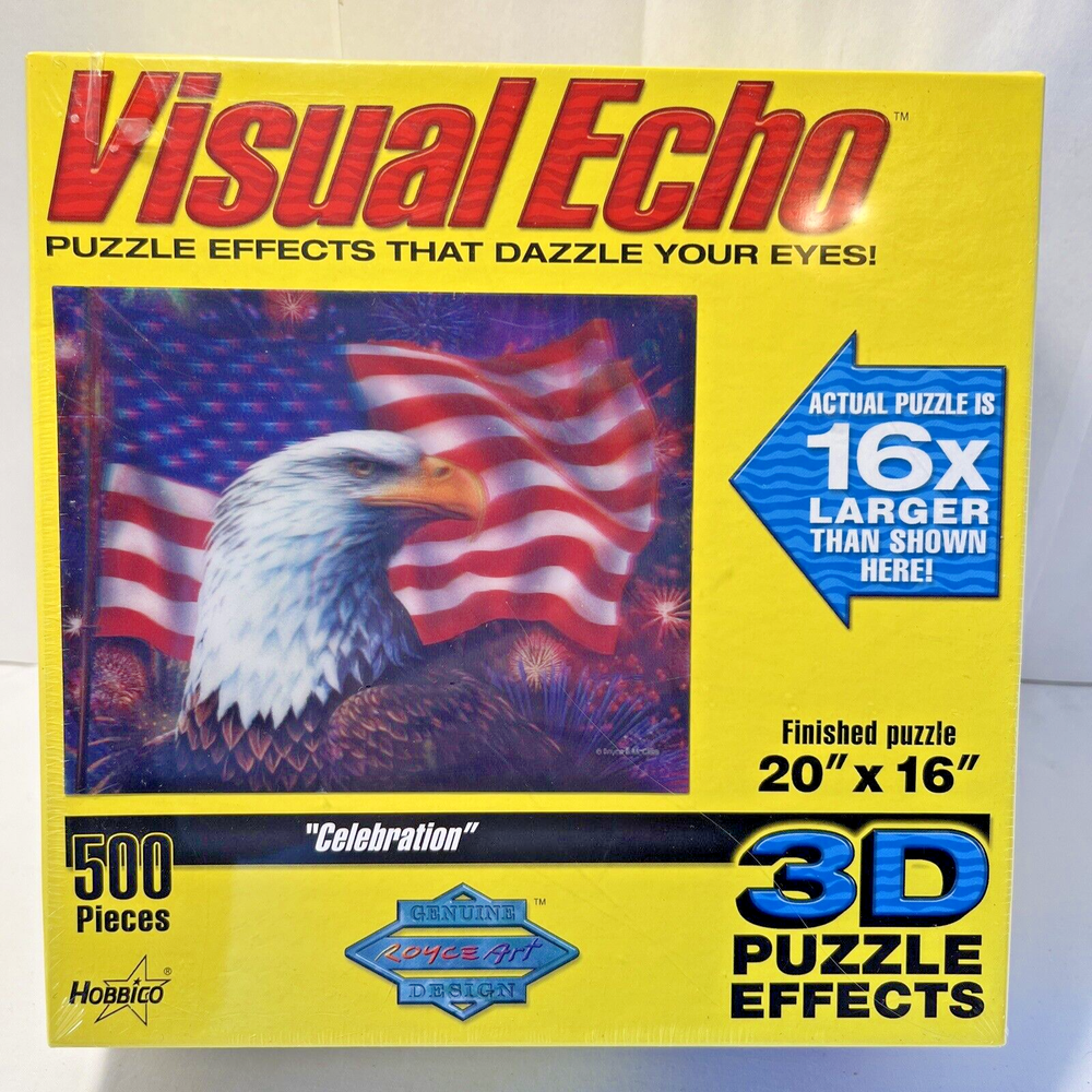 Visual Echo Celebration 500 Pieces 3D Puzzle American Flag Bald Eagle New Sealed-image