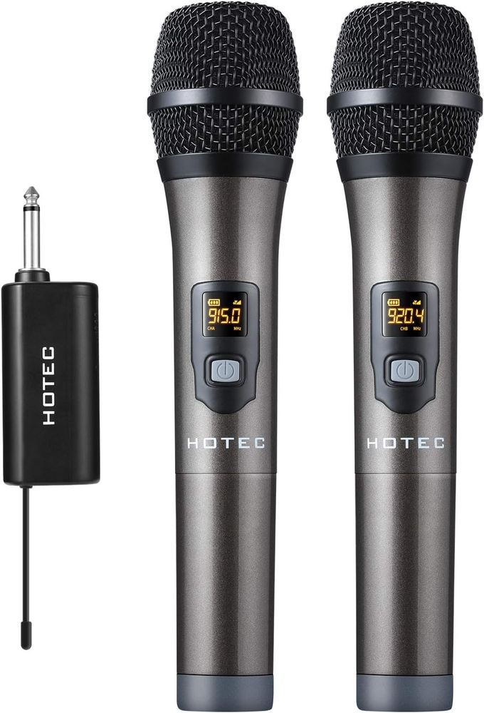 UHF Wireless Dual Handheld Microphones with Rechargeable 1/4” Output Mini Portab