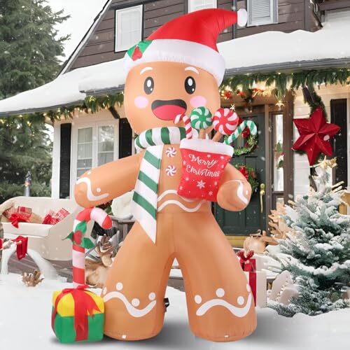 8FT Christmas Inflatables Gingerbread Man Outdoor Decoration Candy Cane and