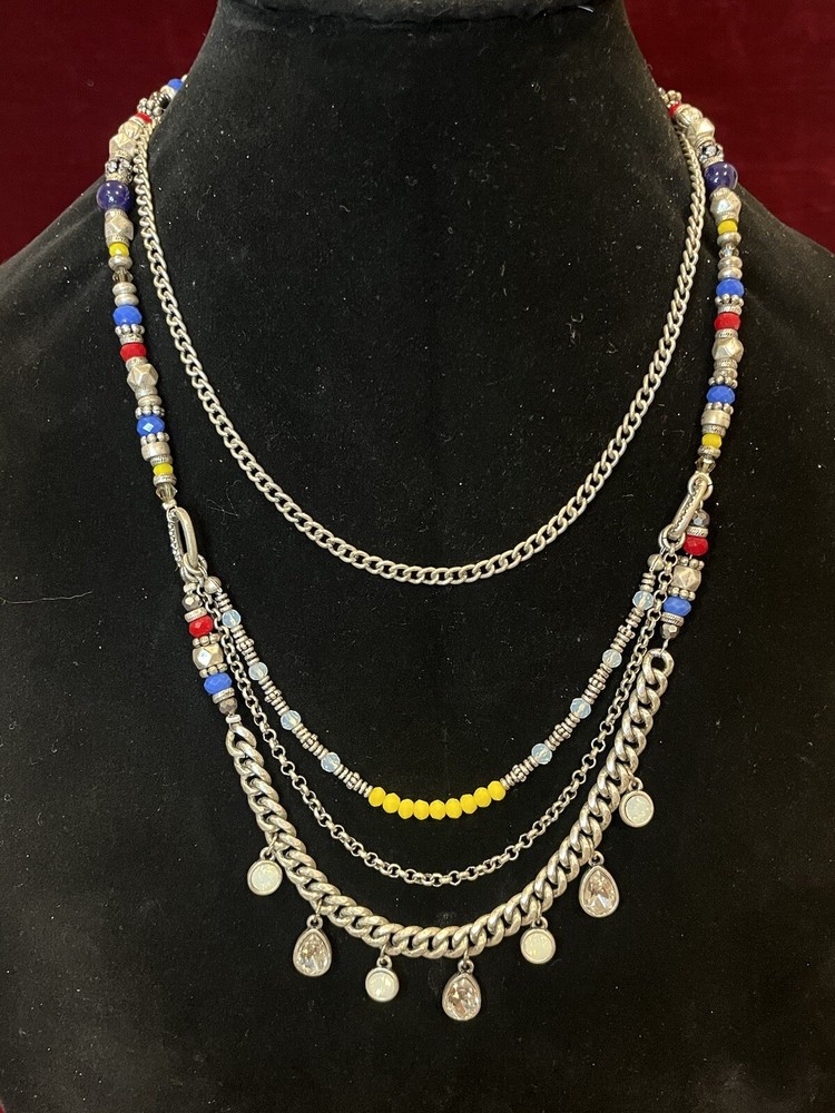 Premier Designs Silver Tone Multi Colored & Layered Necklace Boho Western
