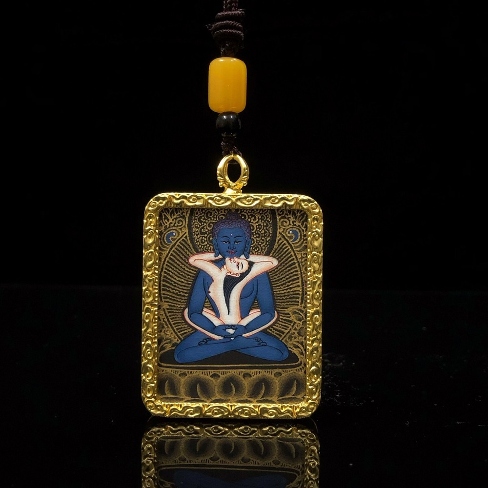 Raro Colgante Buda Shakti Thangka, Estilo Tibetano Fino Hecho a Mano Arte del Himalaya
