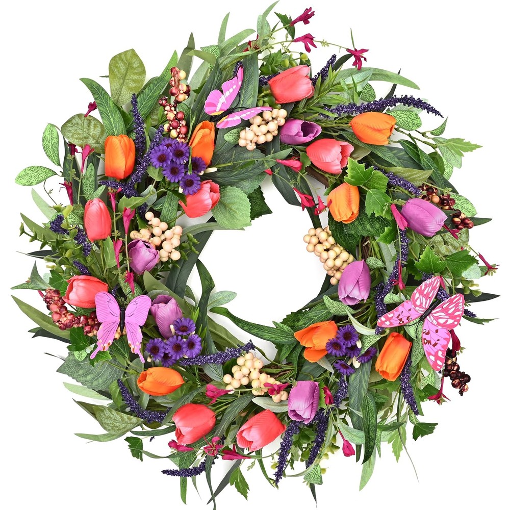 22in Tulip Spring Summer Wreath for Front Door Decor