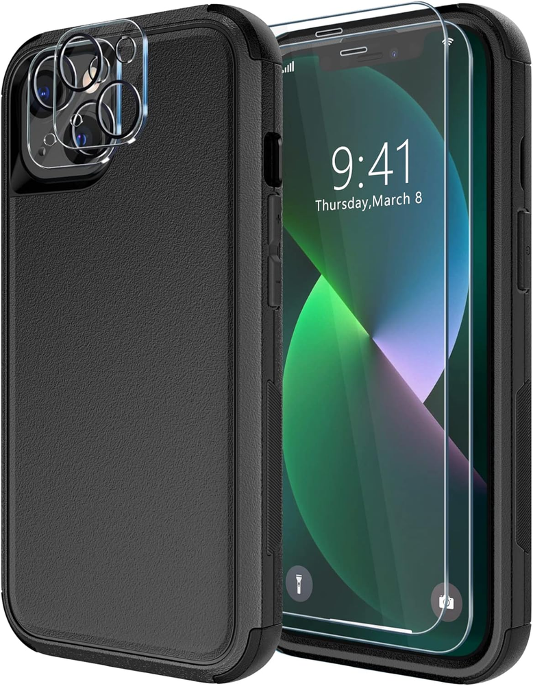 Shockproof iPhone 13 Case with Tempered Glass Screen Protector & Camera Cover - Drop Protection