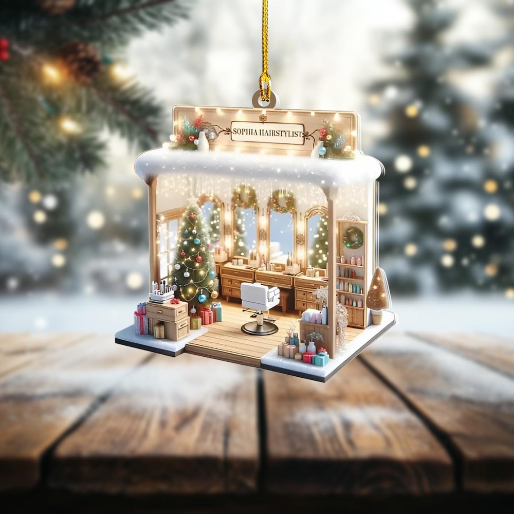 Personalized Hair Salon 2D Flat Printed Acrylic Ornament Not 3D  Hairdresser Gif