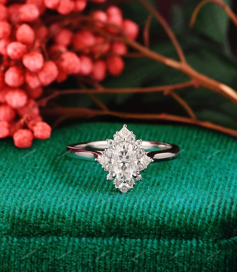 3.00Ct Oval Cut Natural Moissanite Women's Wedding Ring in 14k White Gold Plated