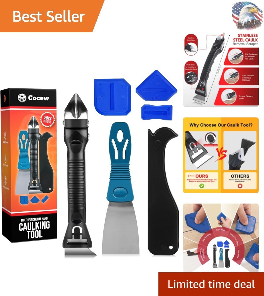 5-Piece Silicone Caulking Kit with Steel Scraper for DIY